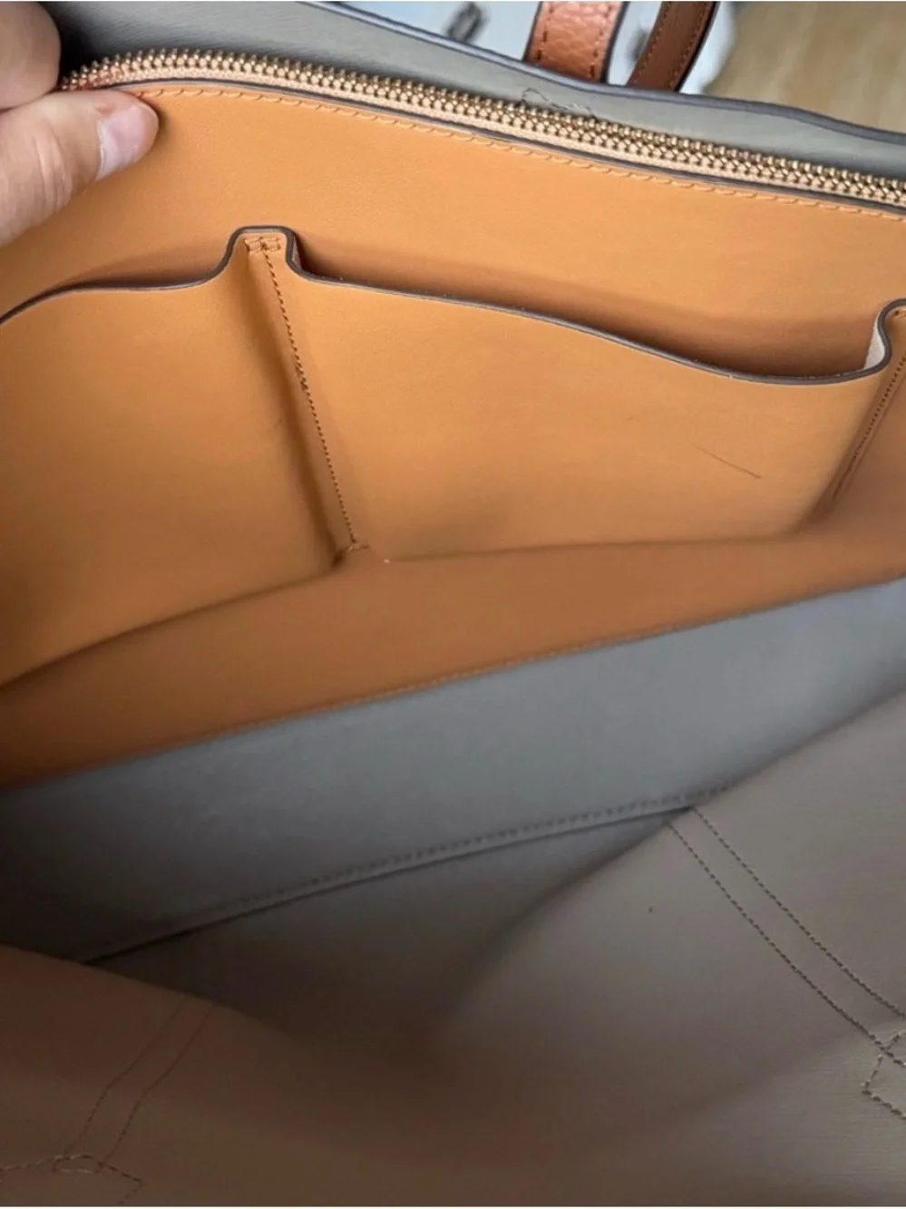 Tory Burch Cognac Leather Tote with Zip Pocket